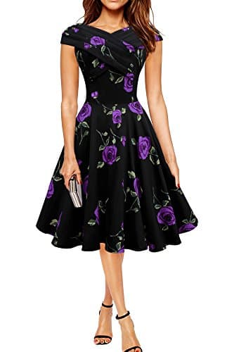 Black Butterfly Clothing Women's Vintage Dress 12 Large Purple Roses