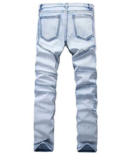 Men's Fashion Slim Fit Sexy Destroyed Pants Trucker Punk Rock Pleats High-Elastic Bootcut Jeans Trousers