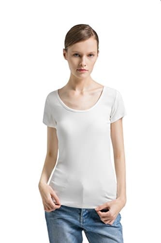 APRLL Women Short Sleeve U Neck Plain Ribbed Slim Stretchy Knit T Shirt (XS-XL)