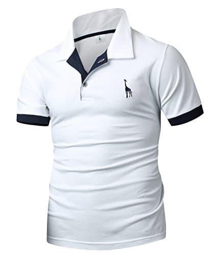 HARRISON83 Mens Short Sleeve Button Placket Golf Tennis Polo T-Shirts/A_MD1080-WHITE-XL