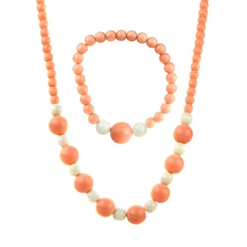 Little Girl Peach Acrylic Bead Necklace & Bracelet Set