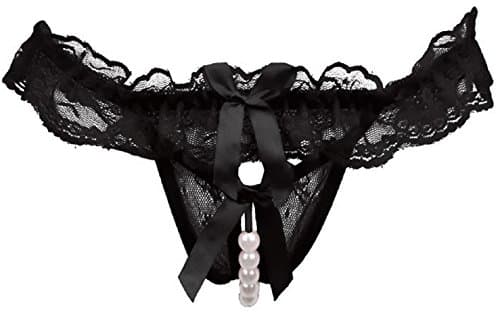Alinfu Women Sexy lace lingerie Open Crotch Thong G Strings With Pearl Massage