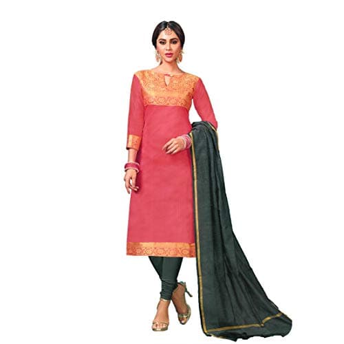 Sanz Global Womens Banarasi Silk Jacquard Churidar Salwar Kameez Unstitched Salwar Suit Material with Santoon Inner & Dupatta Crimson