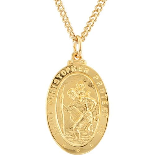 FB JEWELS24K Gold-Plated 925 Sterling Silver 28.77x17.74mm St. Christopher Medal 24" Necklace