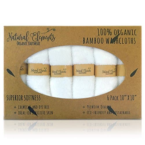 Natural Elements Organic Babywear Premium Bamboo Baby Washcloths (6 Pack 10" x 10")—Ultra Soft and Absorbent Reusable Wipes for Sensitive Skin—Best Gift, Baby Shower/Registry