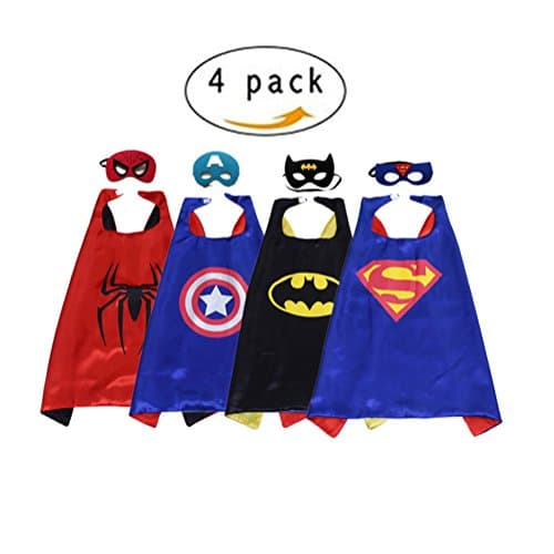 Cartoon Dress up Costumes Satin Capes and Mask 4 Costume Sets, Great for Dressing up
