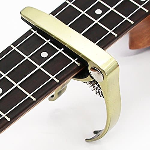 MELODIC Guitar Capo with 6 Free Guitar Picks for Ukulele Acoustic and Electric Guitars- Made of Zinc Alloy (Gold)