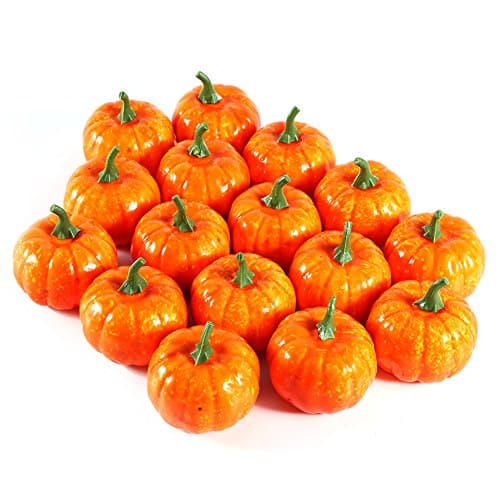 Nixikoo 5.5cm Emulational Small Pumpkin Foam Artificial Lifelike Simulation Fall Harvest Mini Pumpkins for Halloween Home Decoration Pack of 16