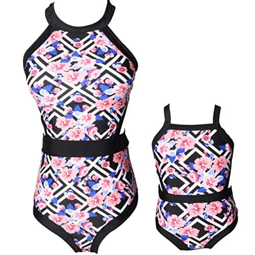 Uhnice Mother and Daughter One Piece Swimsuit Family Matching Girls Swimwear