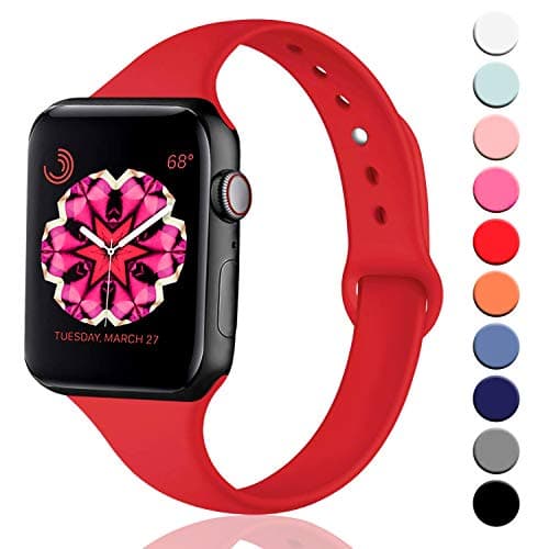 DCMEKA Sport Band Compatible for Apple Watch 38mm 42mm 40mm 44mm, Soft Silicone Narrow Slim Sport Replacement Wristband for iWatch Series 5,Series 4, Series 3, Series 2, Series 1 for Women Men