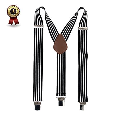 Men’ s Y Back Suspenders with 3 Quality Controlled Clips & 1.4” Wide Braces & Heavy DutY (Stripe)