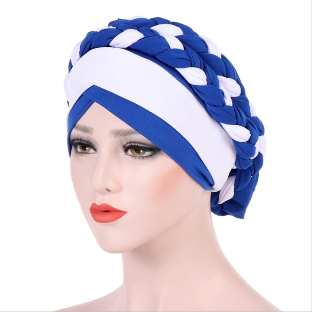 Women Swim Bathing Two-tone Braid Turban Head Cover Hat/Sun Cap
