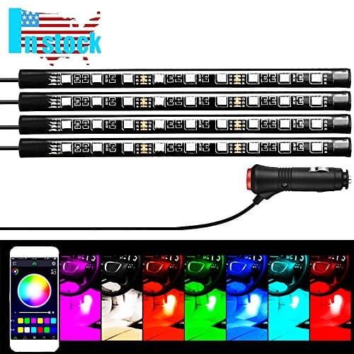 Interior Car Lights, URPIRE 4Pcs 36 LED DC 12V Multicolor Music LED Strip Light for Car Decoration Under Dash Lighting Kit with Sound Active Function and APP Wireless Remote Control, Car Charger