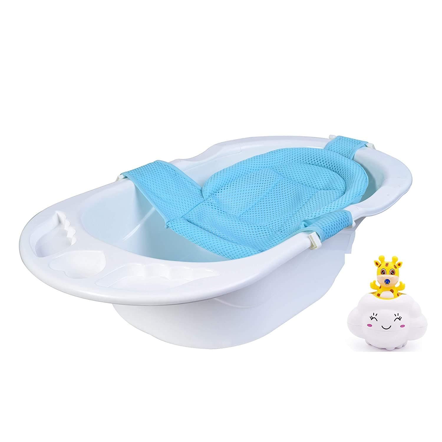 A Baby Cherry Bath Tub:: Deluxe Ergonomically Designed Bathtub for Infants to Toddlers (0M to 3 Yr) - Fits According to Age; 3-in-1 Adjustment + Free Bath Toy (Blue)
