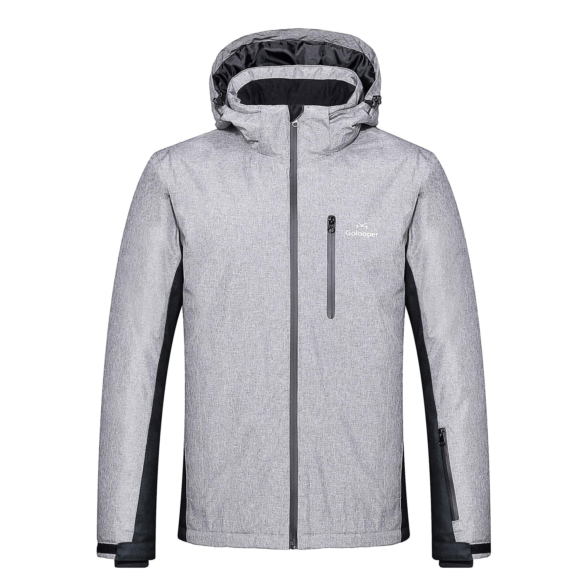 GG Golooper Men's Mountain Ski Jacket Grey Outdoor Snow Parka Warm Winter Coat with Detachable Hood