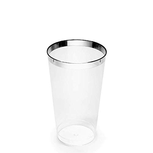 " OCCASIONS " 100 Pieces Wedding Party Disposable Plastic tumblers Cups (14 Oz, Clear & Silver Rimmed Tumbler)