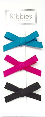 Suede Schoolgirl - Jewel No-Slip Grip Hairbows 3 Pack by Ribbies (Jewel)