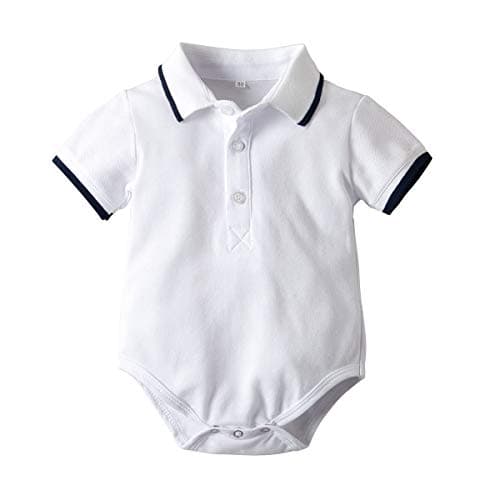 Carlatar Newborn Baby Boys Romper Clothes Short Sleeve Onesies White Polo Shirt Bodysuit Jumpsuit (White, 9-12 M/80)
