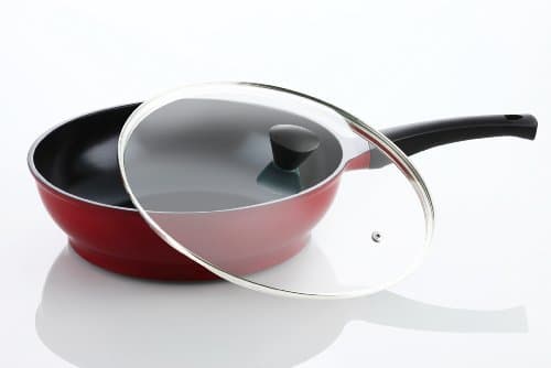 Amore Kitchenware Flamekiss 12" Red Ceramic Coated Nonstick Wok w/ Glass Lid