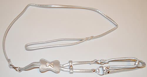 Smizel Dog Harness, Step in, Leather and a Dog Bone with Rhinestones, Including The Leash Connected with Swivel (Small, Silver)