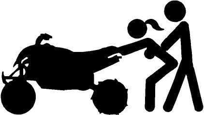 Black Vinyl Decal - Stick People on ATV 4 Wheeler Bent Couple Fun Funny mud, Die Cut Decal Bumper Sticker for Windows, Cars, Trucks, Laptops, Etc.