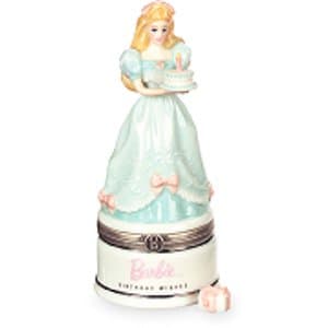 Barbie Birthday Wishes Blue with Present Trinket Porcelain Hinged Box Trinket Box