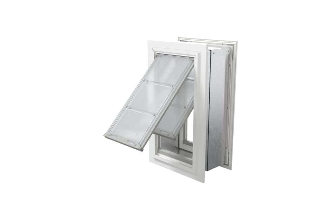 Endura Flap Pet Door for Walls in White | Energy-Efficient Double Flap Design for Wall Installations | All-Weather Protection with All-Metal Telescoping Tunnel | White, Medium, Double Flap