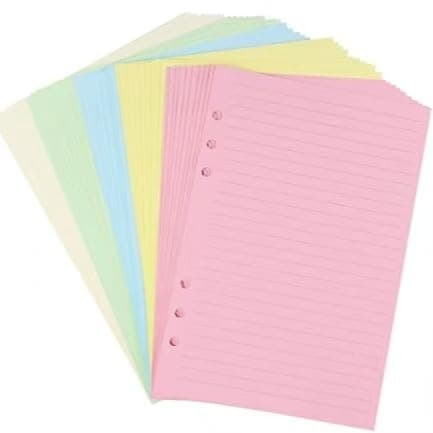 A5 Colorful 6-Hole Punched Ruled Refills Inserts for Personal Size Organizer Binder, 5-Color Loose Leaf Planner Filler Paper, 50 Sheets/100 Pages,Ruled (8 1/4 x 5 5/8")