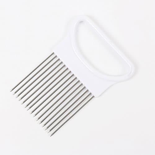 Onion Holder Kitchen Gadgets Handy Stainless Steel Onion Holder Tomato Slicer Vegetable Cutter Safety Cooking Tools Slice Aid Cutting (White)