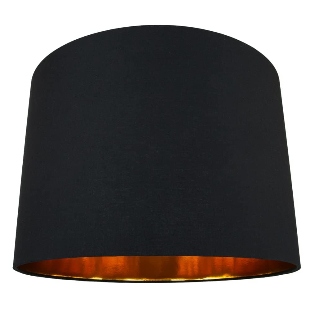 Modern and Chic Jet Black Cotton Fabric 16" Floor, Table or Pendant Circular Drum Lampshade with Shiny Gold Paper Inside | Beautiful Statement Piece by Happy Homewares