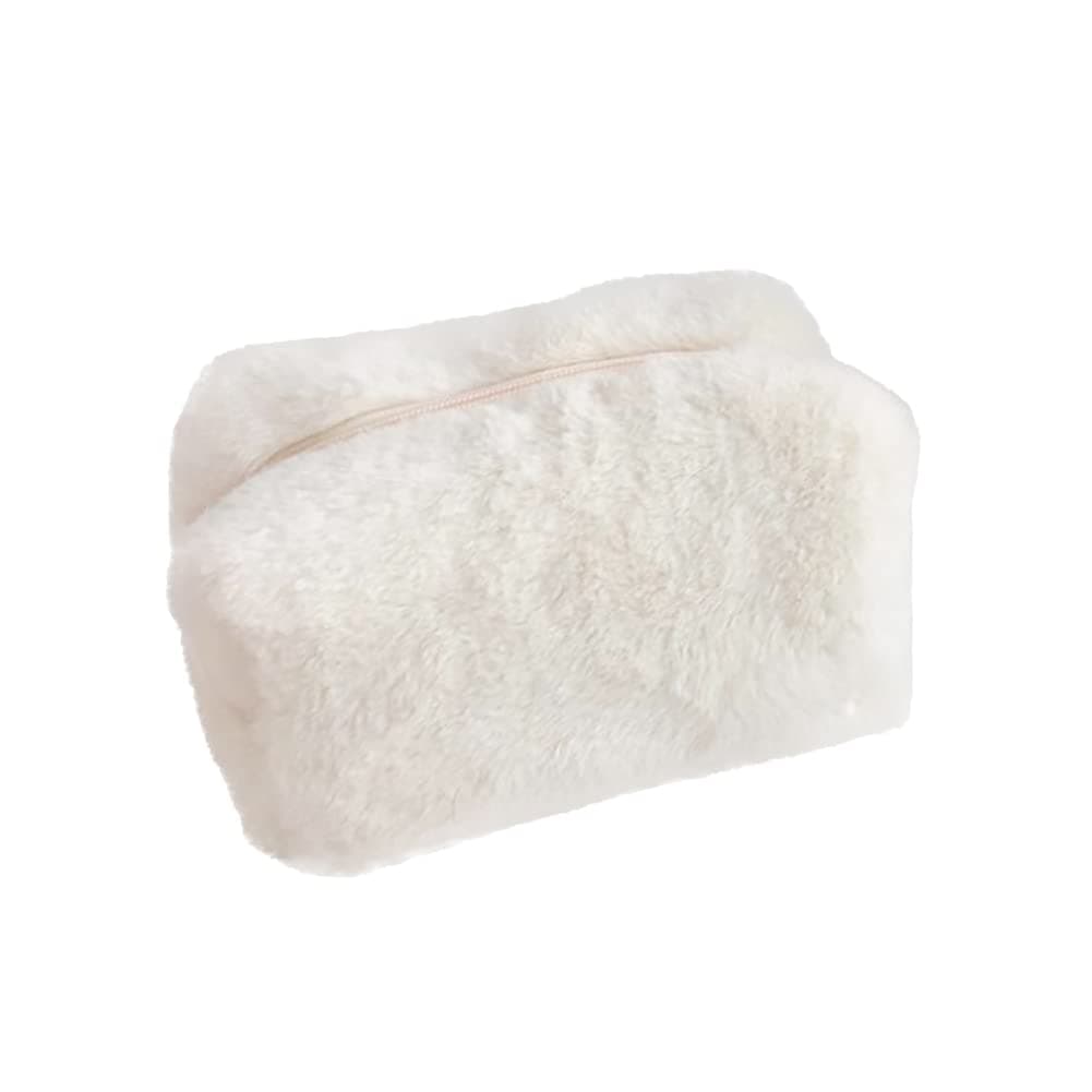 Cute Plush Pencil Case Large Capacity Pencil Pouch Pen Bag Portable Office Stationery Bag Furry Zipper Pen Pouch for Students White