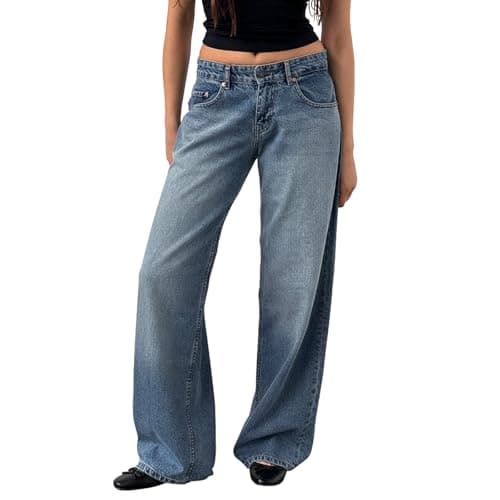 Covvoliy Women's Wide Leg Boyfriend Jeans Straight Leg Denim Pants Low Rise Baggy Casual Loose Jeans