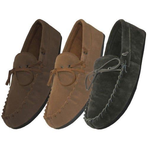 MOCCASINS MEN'S BEIGE - HOUSE SLIPPERS - INDOOR OUTDOOR GARAGE HOME SLIP ONS SHOES -M080004 (11)