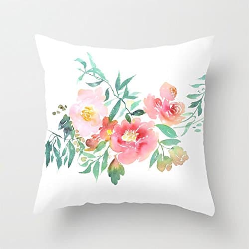 Heavyxias Decorative 18 x 18 Inch Canvas Pillow Cover Cushion Case, Flower and Plant Ink
