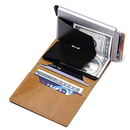 Prince2018 Credit Card Holder Genuine Anti-theft-RFID Auto Pop-up Leather Card Wallet for Men (Yellow)