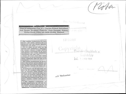 Vintage photo of Delegates Joachim Fiebach, Jean Jacques Hocquard, Sonja Gussman, Helmut Kajzar and Jakob Oschlag at the Conference of Presidents with ISTU