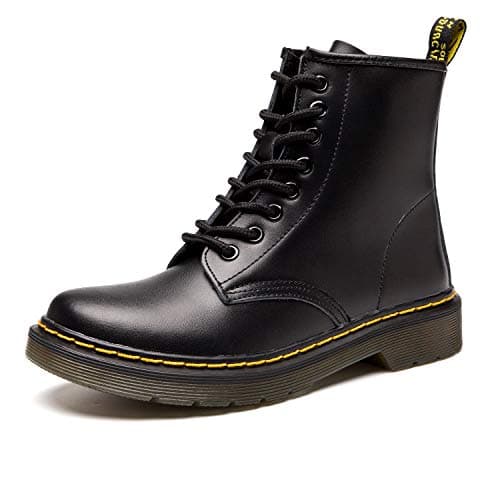 Resonda Women Fashion Leather Ankle Bootie Casual lace up Short Combat Boots for Winter,Black,US 11