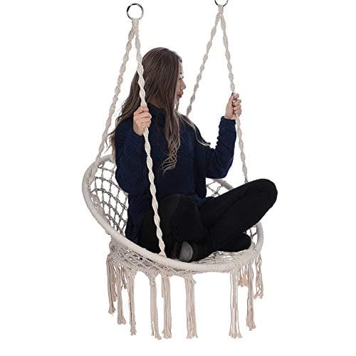 Denzar Macrame Hammock Swing Chair, Handmade Swing Chair Porch Swing Hammock, Prefect for Indoor/Outdoor Home Garden Yard Patio Balcony Reading Leisure(Ship from US)