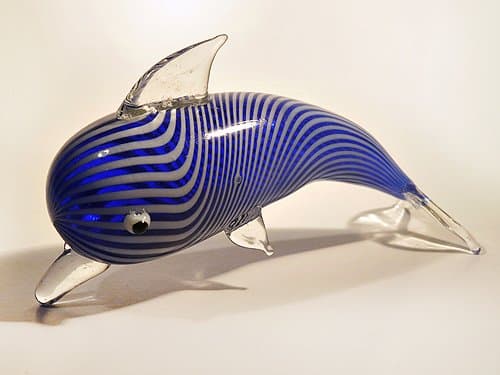 Glass Blown Art Figurine Murano Style Blue Dolphin # 6679