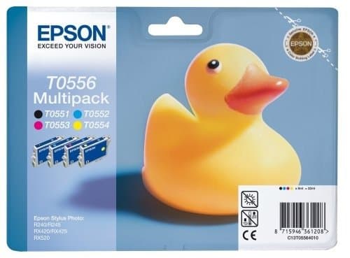 Genuine Epson T0556 Ink Cartridge Multipack Original (T055640) - 4 Pack Cyan Magenta Black Yellow Easy Mail Packaging - Foil Inks - No retail box