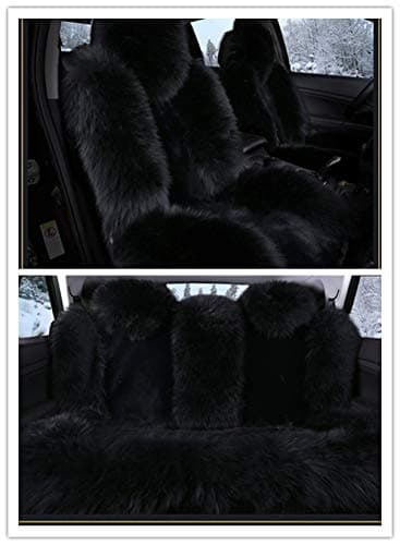 Full Set Universal Faux Fur Car Seat Covers Winter Chair Warm Auto New Plush car pad seat Covers Auto Car-Styling for Women and Men Fit SUV,Jeep (Black, Full Set)