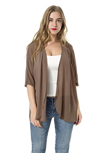 ADANIKIWomen's Short Sleeve Beachwear Sheer Chiffon Kimono Cardigan Solid Casual Capes Beach Blouse Summer Cover Ups