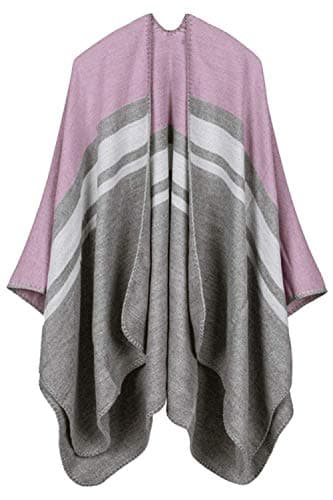 VamJump Women Winter Cashmere Reversible Poncho Cape Shawl Cardigan Coat Rosy