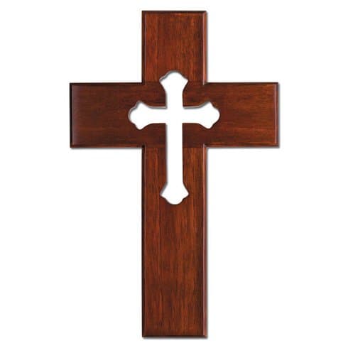 Birsppy 10in Mahogany Wood Wall Cross with Cut-Out Cross