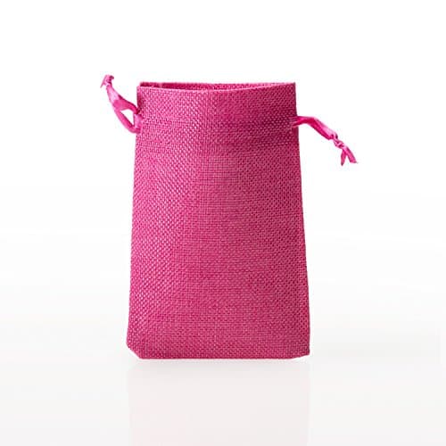 Amaze Creations New Lovely Pink Gift Bags with Pink Satin Drawstring and Cotton Lining - Value Pack of 12, 4" X 6" Reusable Linen Pouches - Perfect for Birthday Parties, Wedding, and Other