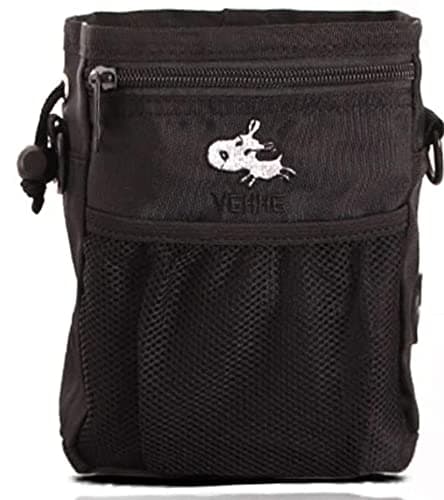 Dog Treat Pouch – Pet Walking Bag Multi-Design Carries Pet Toys Dog Food Kibble Books Treats Poop Bag – 3 X Convenient Ways to Wear with Waist and Shoulder Reflective Straps and Belt Clip … (BLACK)