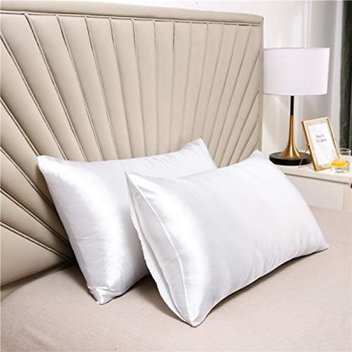 Silky Satin Pillowcase for Hair and Skin Slip Pillow Cases Set of 2 - Satin Cooling Pillow Covers with Envelope Closure (White, Queen(20"x30"))