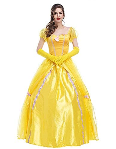WELVT Women Adult Size Belle Costume Cosplay Halloween Party Show Dress with Gloves XXL
