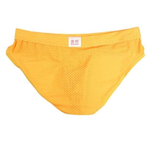 Vanvler Sexy Men Ventilation Underwear Cotton Boxers Men Mesh Long Bulge Pouch Shorts (L, Yellow)