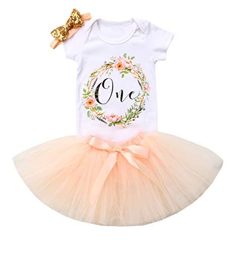 Baby Girls 1st Birthday Tutu Dress Outfit Short Sleeve Unicorn Romper+Lace Skirt+Headband 3Pcs Clothes